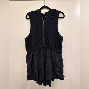 Anthropologie Black Hooded Zip-Up Romper
